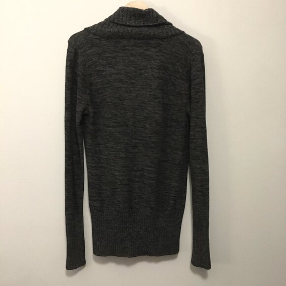 Preppy Grey Marled Knit Buttoned Cowl Neck Sweater - Picture 2 of 16